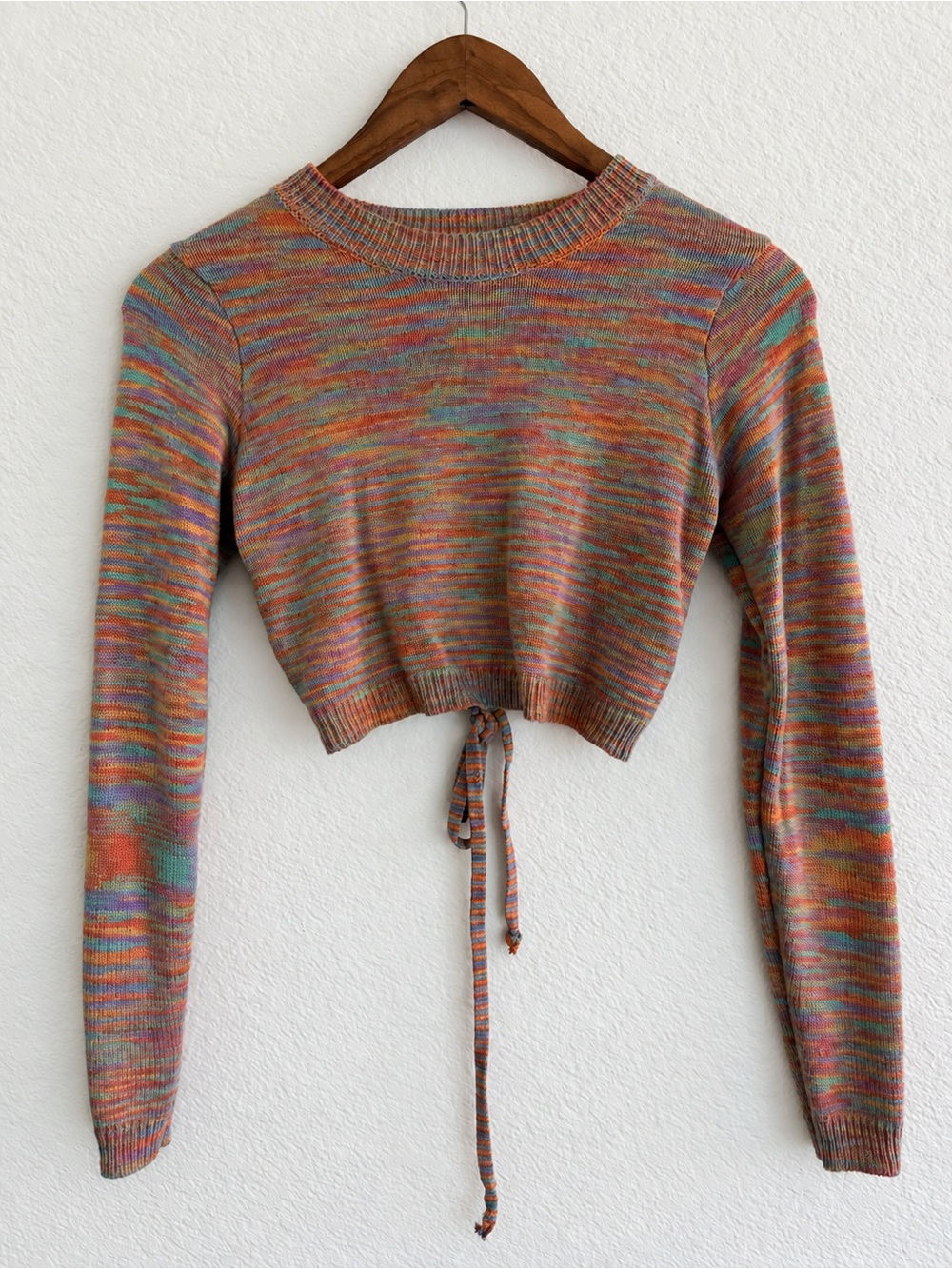 Edikted Multicolor Space Dye Cropped Sweater Size M Tie Waist Y2K